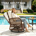 Outdoor Patio Bistro Set, 3 Pcs Rattan Wicker 360° Swivel Rocking Chairs Set, Balcony Porch Furniture with 2-Tier Coffee Table, Thickened Cushions