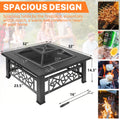 32'' Multipurpose Fire Pit, Outdoor Fire Pit Table for Net Lid/Poker, Square Bronze Firepit Stove for Outside Camping Backyard Bonfire