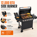6-Burner Propane Gas Grill with Side Burner, 72,000 BTU Stainless Steel BBQ Grill with Cast Iron Grates, 650 Sq.In Cooking Area, Warming Rack, Thermometer, Side Tables & Wheels for Outdoor Patio Back