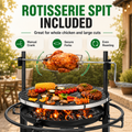Seizeen Wood Fire Pit, 33'' Round Charcoal Grill Firepit Combo, Outdoor Iron BBQ Grill with Adjustable Cooking Grate, Portable Camping Grill & Outdoor Fireplace for Backyard Patio Picnic