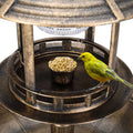 Bird Bath with Bird Feeder, Seizeen Outdoor Bird Baths with Solar Light & Base Planter, Round Birdbaths as Garden Decor, 42''H, Bronze