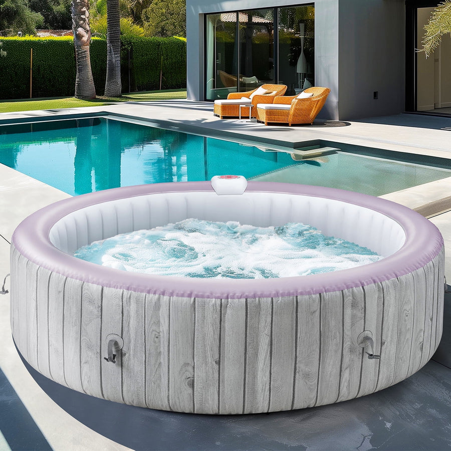 Hot Tub with Cup Holder, Outdoor Inflatable Home Spa, All-In-One Hot Tub w/Hidden Pump, 4 Filters, 82'' Round Portable Pool for 6 Person W/130pcs Jets