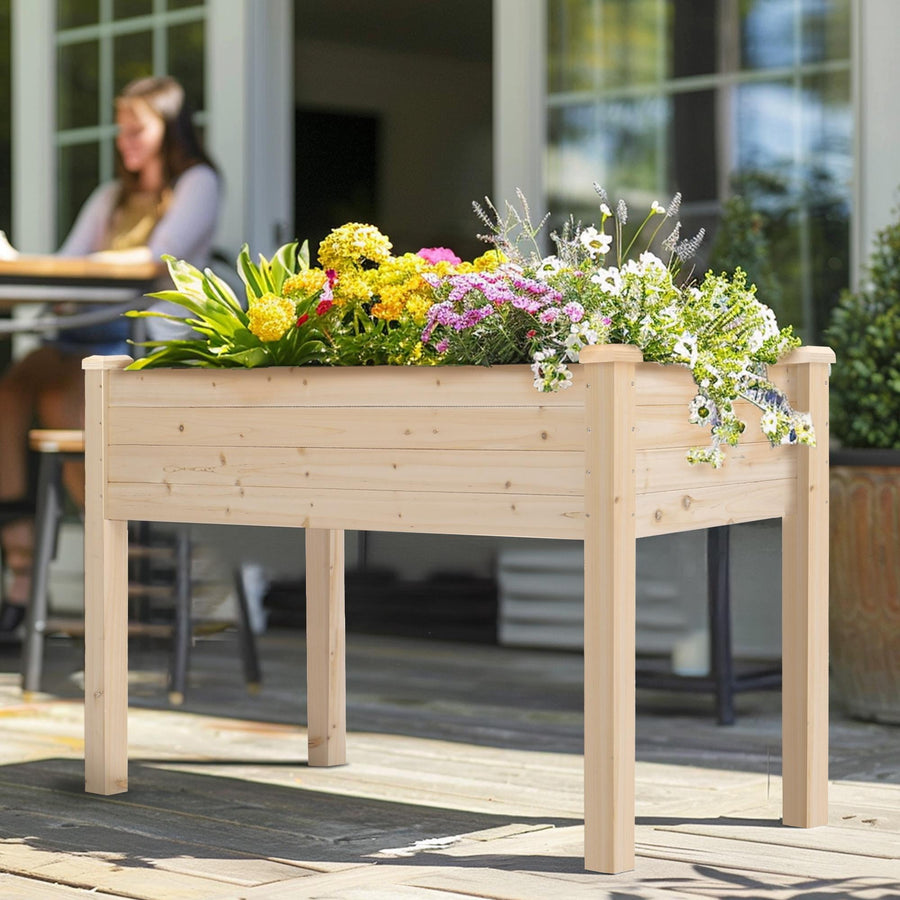 Outdoor Raised Garden Bed, 30''H Elevated Planter Boxes with Legs, Durable Planter Box Stand for Vegetables Flowers, Log Material