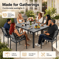 Outdoor Dining Table & Chairs, Patio Dining Sets with 6 Stackable Textilene Armchairs, All-Weather Plastic Furniture Dining Set Steel Frame and Wood Grain Top Table