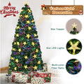 Seizeen 7FT Pre-Lit Christmas Tree, Artificial Xmas Tree with Light Stars and Color-changing Fiber Lights, Holiday Decoration Full Tree for Indoor