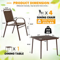 Patio Furniture Set, 5-piece Outdoor Dining Set Wood Grain Top, Plastic Patio Table and Chairs for Deck Yard Balcony Porch, All-weather Steel Frame, 4-person Dining Set for Indoor Outdoor, Brown