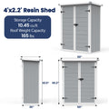 Shed, 4.4x2.2FT Outdoor Storage Shed, Patio Tool Storage Cabinet with 2-layer Foldable Shelf, Lockable Plastic Resin Shed with Floor for Garden Pool