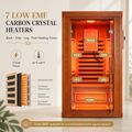 Seizeen Infrared Sauna with Red Light Lamp, 1-2 Persons Indoor Dry Sauna Room with 7 Carbon Crystal Heaters, Low EMF Okoume Wood Home Sauna Beaty Lamp, 7 Color Chromotherapy, Bluetooth Speaker