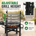 Seizeen Wood Fire Pit, 33'' Round Charcoal Grill Firepit Combo, Outdoor Iron BBQ Grill with Adjustable Cooking Grate, Portable Camping Grill & Outdoor Fireplace for Backyard Patio Picnic