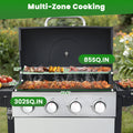 Seizeen 34200BTU 4-Burner Propane Gas Grill, Outdoor BBQ Grill on Wheels, Portable Grill Stainless Steel for Camping Patio RV Party, Foldable Side Table, Hanging Basket