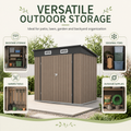 6x4ft Shed Outdoor Storage, All-weather Metal Garden Shed W/Floor, Galvanized Steel Tool Storage Shed, Double Lockable Doors, Brown