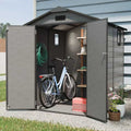 6x6FT Outdoor Storage Shed, Plastic Resin Shed w/Floor and Window, Lockable Tool Bike Garden Patio Large Storage with Sloped Top, Drainage Holes, 30MPH Wind Resistance