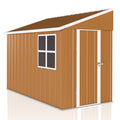 Outdoor Shed 4x8 FT, Metal Garden Windproof Lean to Shed, All-Weather Steel Outdoor Storage w/Lockable Door & Air Vent for Backyard Patio, Brown