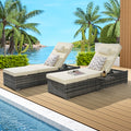 Seizeen 2pcs Chaise Lounge Chair, Rattan Wicker Outdoor Lounge Chair for Patio Poolside, All-weather Recliner for Beach w/Beige Cushion, Pillow, Back Adjustable