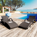 Pool Lounge Chair Set of 2, Outdoor Wicker Rattan Chaise Lounge with Pull-out Side Table, 4-Position Adjustable Backrest Patio Chairs Recliner Lounger, Dark Brown