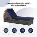 Seizeen 2pcs Chaise Lounge Chair, Rattan Wicker Outdoor Lounge Chair for Patio Poolside, All-weather Recliner for Beach w/Navy Cushion, Pillow, Back Adjustable