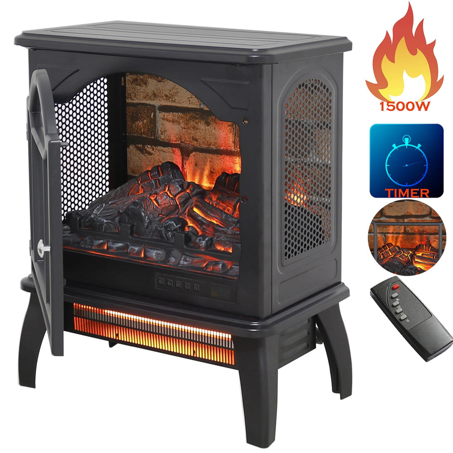 1500W Electric Fireplace Heater with Remote Control, Indoor Personal Space Heater with Timer 3D Virtual Flame, Quick Heat up for Office, Bedroom and Under Desk, 64¨H-82¨H 11 Temperature Settings