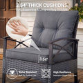 Patio Outdoor Furniture Set, 3PCS Rattan Wicker Rocking Chair Set Balcony Furniture, Steel Frame Patio Chairs with 2-Tier Coffee Table, Thick Seat Cushions and Pillows