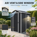 Seizeen 4 x 6 FT Plastic Storage Shed with Floor, Sloped Roof Outdoor Resin Shed with Window & Vents, Lockable Garden Tool Shed for Backyard Patio Lawn, Black