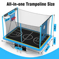 Seizeen Outdoor Trampoline for Kids, 8x12FT 3-in-1 Rectangle Trampoline W/ Enclosure for Adults, Heavy-Duty Frame, Basketball Hoop, Soccer Target, Shoe Bag, Ladder