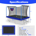 2-IN-1 Rectangle Trampoline with Enclosure Net, 8x12FT Extra Large Kids Adult Trampoline Heavy-Duty Supports, Upgraded Trampoline W/Basketball Hoop, Soccer Target, Shoe Bag, Ladder