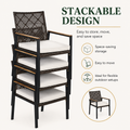 Outdoor Dining Set, 5-piece Outdoor Patio Furniture Table and Chairs Cushioned, Hollow Rattan Dining Table Set for 4, Bold Metal Frame, Acacia Woodtop, Umbrella Hole