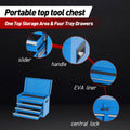 5-Drawer Rolling Tool Box, 2-IN-1 Hidden Multifunctional Tool Chest, Blue Tool Box on Wheels Storage Tool Organizer Cart,Classification Box