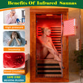 Seizeen Infrared Sauna with Beaty Lamps, 1-Person Indoor Dry Sauna with 7 Colors Light, Low EMF Okoume Wood Home Sauna Room 7 Carbon Crystal Heaters