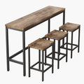Modern High Top Table Set for 3, Rectangle Kitchen Dining Table Set Metal Frame, Small Space Counter Height Pub Bistro Set with 1 Table & 3 Stools, Natural