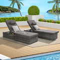 Outdoor Lounge Chairs, Seizeen Rattan Chaise Lounge Set of 2, All-weather Pool Recliner w/Side Table, Light Gray Cushions, Adjustable Backrest