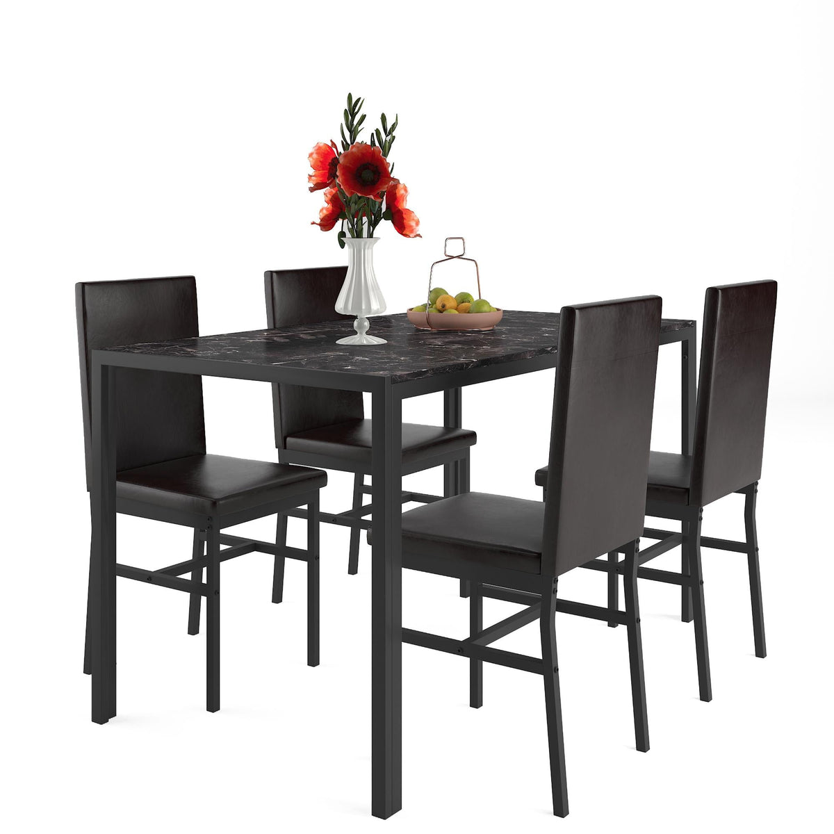 Modern Dining Set for 4, 5-Piece Dining Table and Chairs Set, 1 Table ...