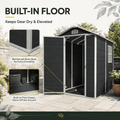 Seizeen 4 x 6 FT Plastic Storage Shed with Floor, Sloped Roof Outdoor Resin Shed with Window & Vents, Lockable Garden Tool Shed for Backyard Patio Lawn, Black