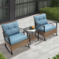 Seizeen Outdoor Rocking Chair Set of 2, Balcony Furniture Patio Bistro Set with Table for Living Room, Bedroom, 3pcs Rattan Wicker Conversation Set with Steel Table, Blue Cushions and Pillows