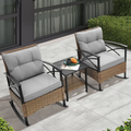 3pcs Outdoor Rocking Chair with Table, Seizeen Patio Furniture Rattan Rocker Chairs, Cushiones Patio Bistro Set for 2, Front Porch Furniture for Living Room, Bedroom, Study Room, Gray