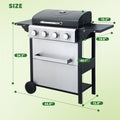Seizeen 34200BTU 4-Burner Propane Gas Grill, Outdoor BBQ Grill on Wheels, Portable Grill Stainless Steel for Camping Patio RV Party, Foldable Side Table, Hanging Basket