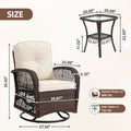 Rattan Outdoor Furniture, 3 Pieces Patio Furniture Set, Wicker Outdoor Swivel Glider Rocker w/Table, Balcony Porch Outdoor Rocking Bistro Set for 2, Beige Cushions
