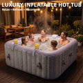 Seizeen 4-6 Persons Inflatable Hot Tub, 73in Square Hot Tub with Built-in Pump, Woven Pattern Home Spa with 130pcs Jets, Lockable Cover, 2 Cup Holders, 4 Filters Rapid Heating up to 104°F