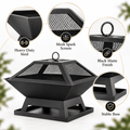 Portable Fire Pit for Outside, Seizeen Wood Burning Fire Pits 19'' Small Size, Square Firepit with Screen Cover, Fire Bowls with Ash Tray, Poker