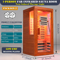 Seizeen Infrared Sauna with Beaty Lamps, 1-Person Indoor Dry Sauna with 7 Colors Light, Low EMF Okoume Wood Home Sauna Room 7 Carbon Crystal Heaters