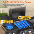 Multifunctional Gas Grill Combo, Outdoor Charcoal Grill Smoker Adjustable Height, 3-Burner Propane Gas BBQ Grill with Side Burner, Cast Iron Grid, 2-side Gribble, Storage Shelf, Adjustable Vent,