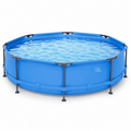 Outdoor Swimming Pool, 10FT x 30IN Round Above Ground Pool with Blue Iron Frame, Outdoor Backyard Swimming Pool for Family Summer Water Fun, Metal Frame Pool for Patio, Garden & Yard