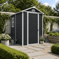 Seizeen 4 x 6 FT Plastic Storage Shed with Floor, Sloped Roof Outdoor Resin Shed with Window & Vents, Lockable Garden Tool Shed for Backyard Patio Lawn, Black