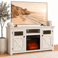 Fireplace TV Stands for Living Room, Multifunctional TV Console With 18'' Fireplace, Retro Entertainment Center for Bed, Multi-color 3D Flame, 62-82℉ Heating Only Mode, Timer