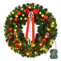 36in Pre-lit Battery Powered Christmas Wreath – Lighted Artificial Xmas Wreath with 80 Warm Lights, 270 PVC Tips & 18 DIY Ornaments for Front Door, Gate & Wall Xmas Party Decorations