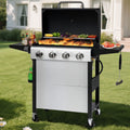 4-Burner Propane Gas Grill with Brush, Seizeen 40,000BTU Outdoor BBQ Grill, Stainless Steel Camping Stove with Foldable table, Hanging Basket, Support Legs