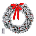 48'' Pre-Lit Artificial Christmas Wreath, Christmas Door Decorations Wreath with 150 LED Warm Lights, Garden Wreath Décor with 450 Branches, Ornament