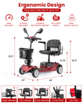 Mobility Scooters for Seniors, Adults Folding Mobility Scooters w/Basket, 24V Electric Scooter Wheelchair, Adjustable Seat, LED Light, Up to 12 Miles, 265 lbs, Red
