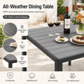 Outdoor Dining Table & Chairs, Patio Dining Sets with 6 Stackable Textilene Armchairs, All-Weather Plastic Furniture Dining Set Steel Frame and Wood Grain Top Table