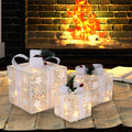 Set of 3 Christmas Lighted Gift Boxes Decorations, Seizeen Indoor Outdoor Xmas Decor with 60 Warm LED Lights, Home Room Garden Christmas Tree Decoration