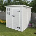 Large Storage Shed, 6ft Waterproof Resin Shed Lockable, All Weather Patio Garden Backyard Storage with Floor & Window & Vents, Sloped Roof Design